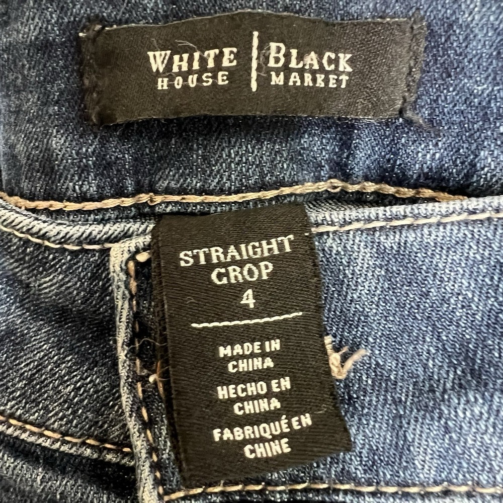 White House Black Market Women's Size 4 Med Dark Distressed Straight Crop Jeans‎ - Picture 3 of 8